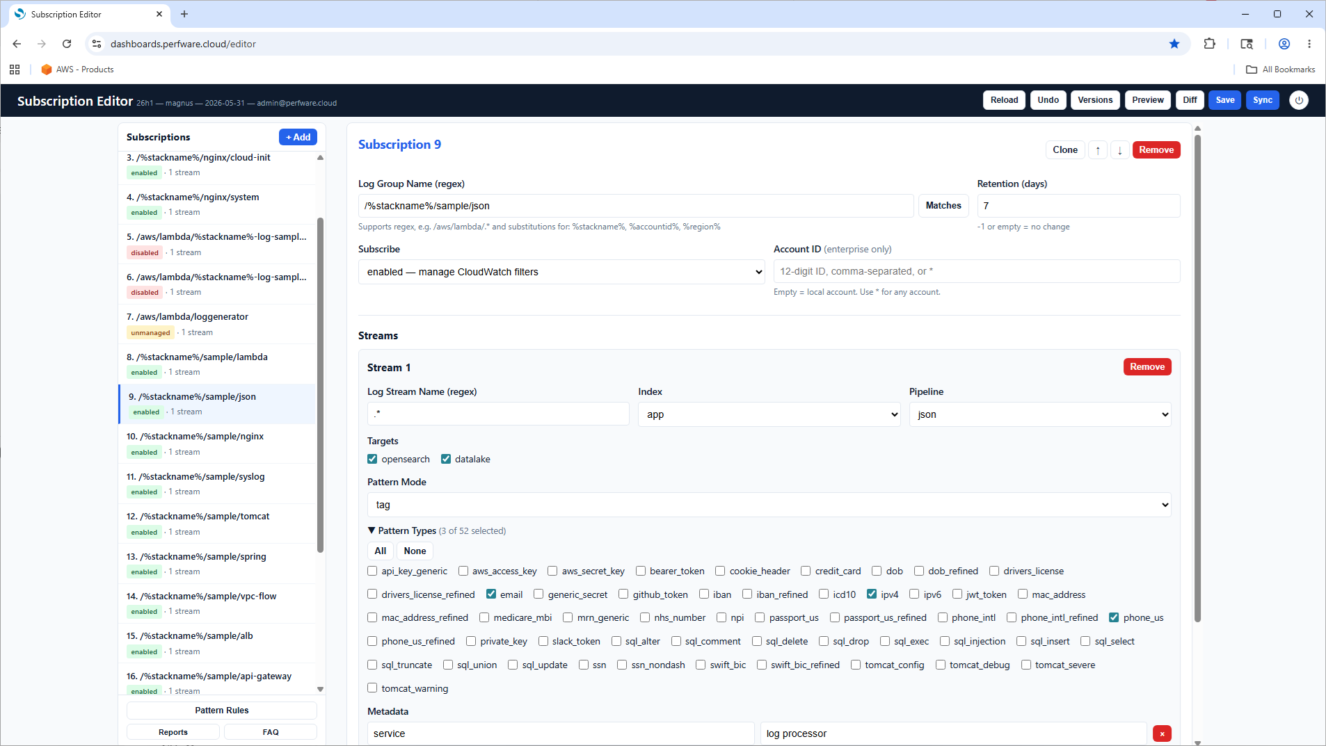 Subscription Editor